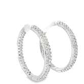 14k White Gold 1.50ct G SI2 Round Diamond Inside/Out Pave Hoop Earrings 3.5mm